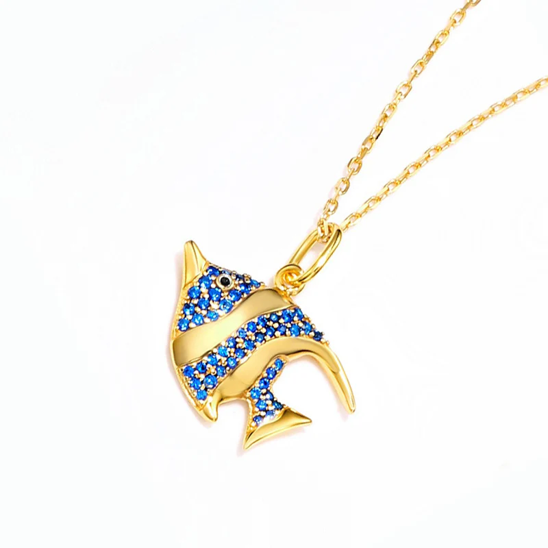 Heniochus Fish Necklace Inlaid with Shiny Spinels Gold Plated Sterling Silver Ocean Collection - Image 3