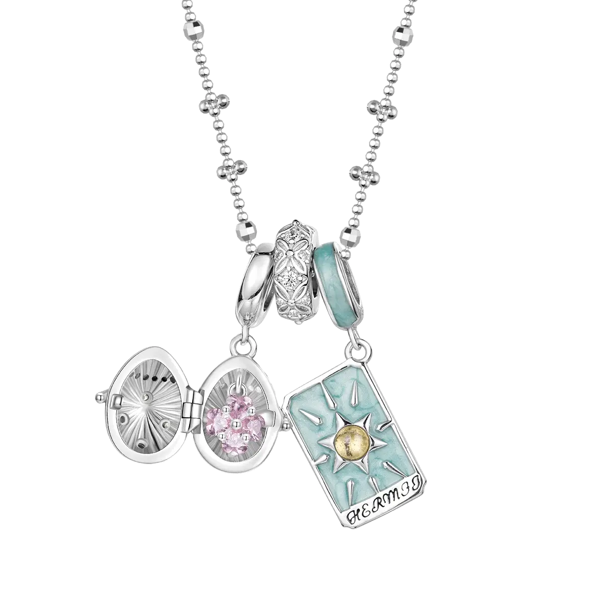 Gnoce Openable Lucky Egg and Hermit Tarot Pendant Necklace Set