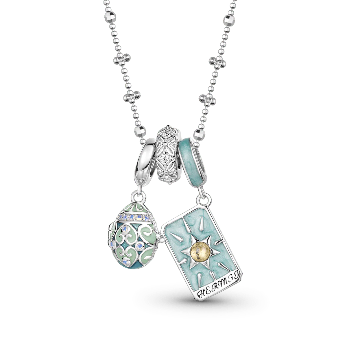 Gnoce Openable Lucky Egg and Hermit Tarot Pendant Necklace Set - Image 2