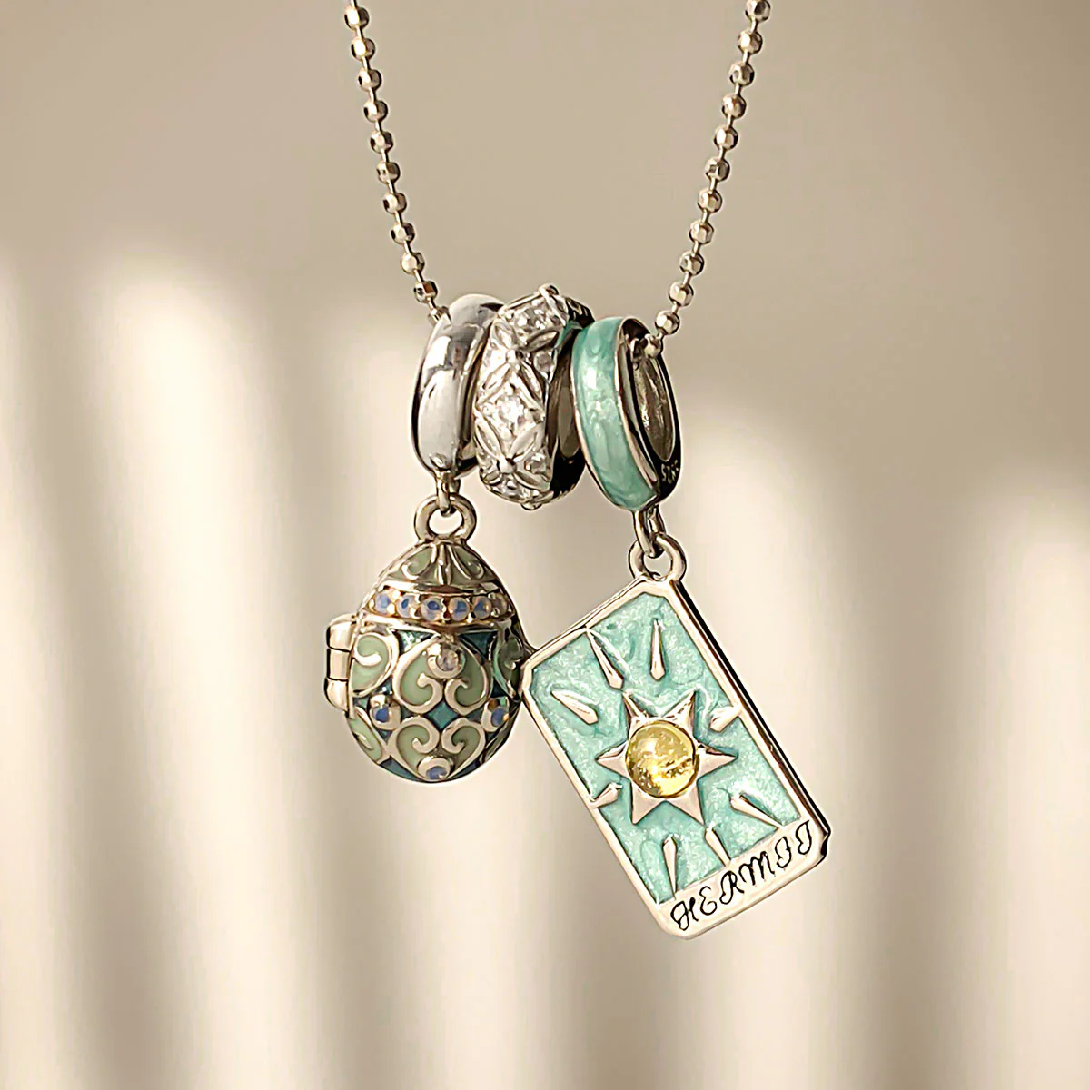 Gnoce Openable Lucky Egg and Hermit Tarot Pendant Necklace Set - Image 4