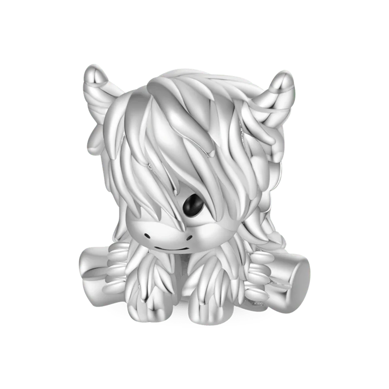 Gnoce Scottish Highland Cow Charm Platinum-plated Silver Blend