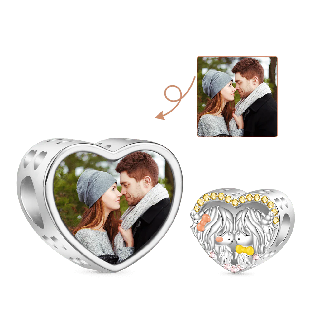 Gnoce Highland Cow Couple Photo Charm Platinum-plated Silver Blend