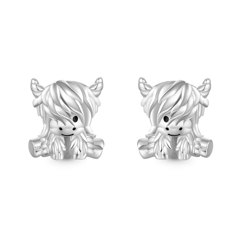 Gnoce Scottish Highland Cow Stud Earrings Platinum-plated Silver Blend