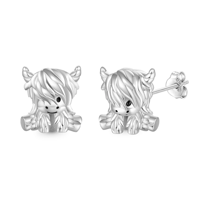 Gnoce Scottish Highland Cow Stud Earrings Platinum-plated Silver Blend - Image 2