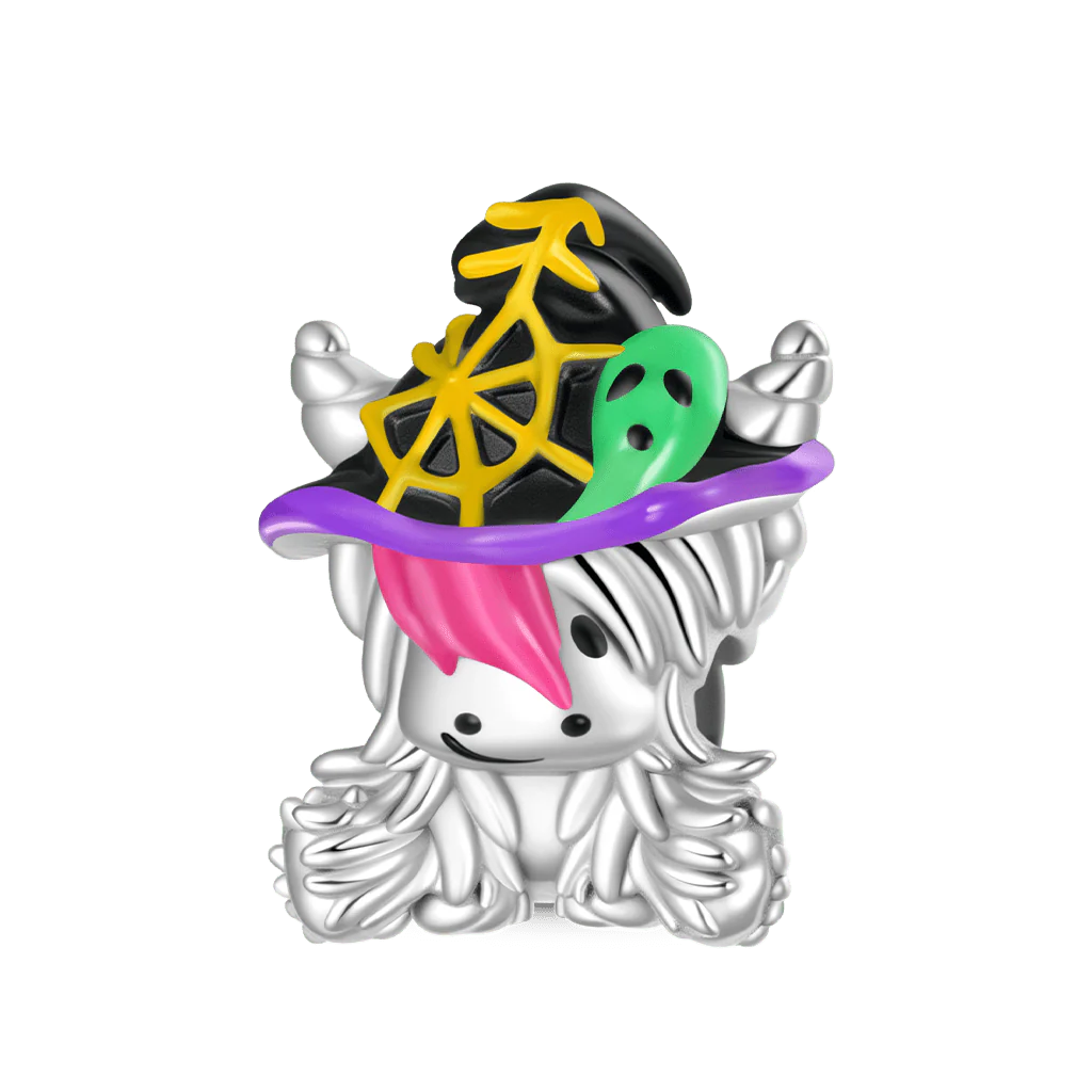Gnoce Highland Cow Wearing Witch Hat Charm Platinum-plated Silver Blend
