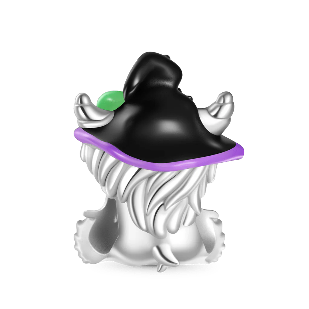 Gnoce Highland Cow Wearing Witch Hat Charm Platinum-plated Silver Blend - Image 2