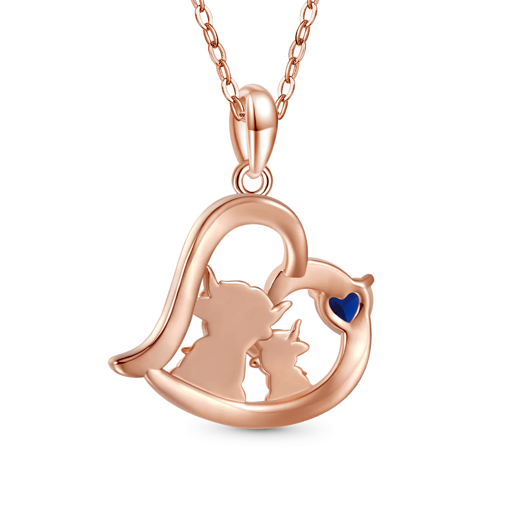 Gnoce "I love you forever" Highland Cow Heart Birthstone Necklace - Image 2