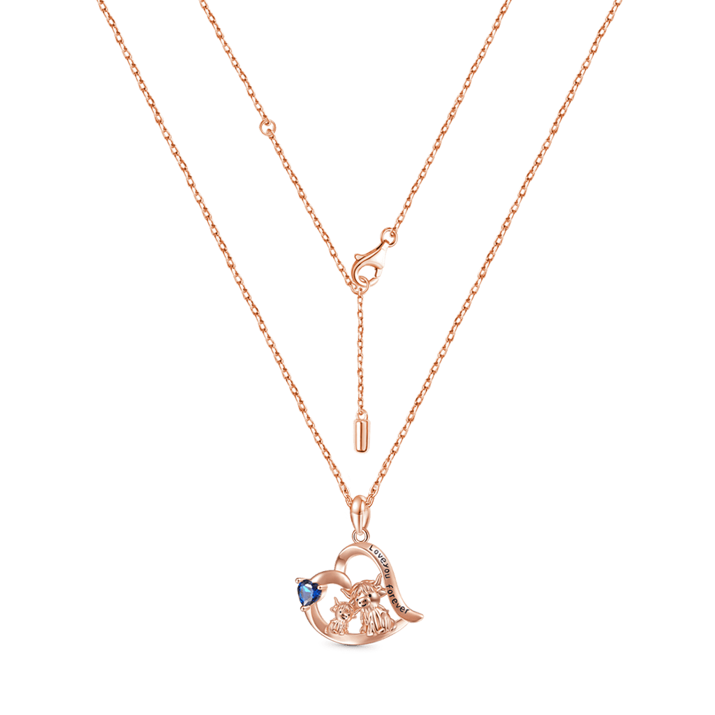 Gnoce "I love you forever" Highland Cow Heart Birthstone Necklace - Image 3