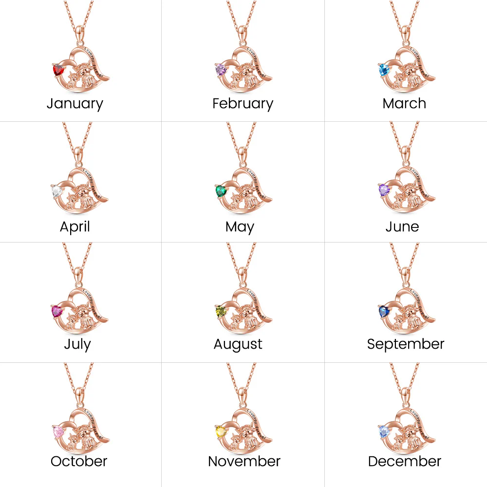 Gnoce "I love you forever" Highland Cow Heart Birthstone Necklace - Image 4