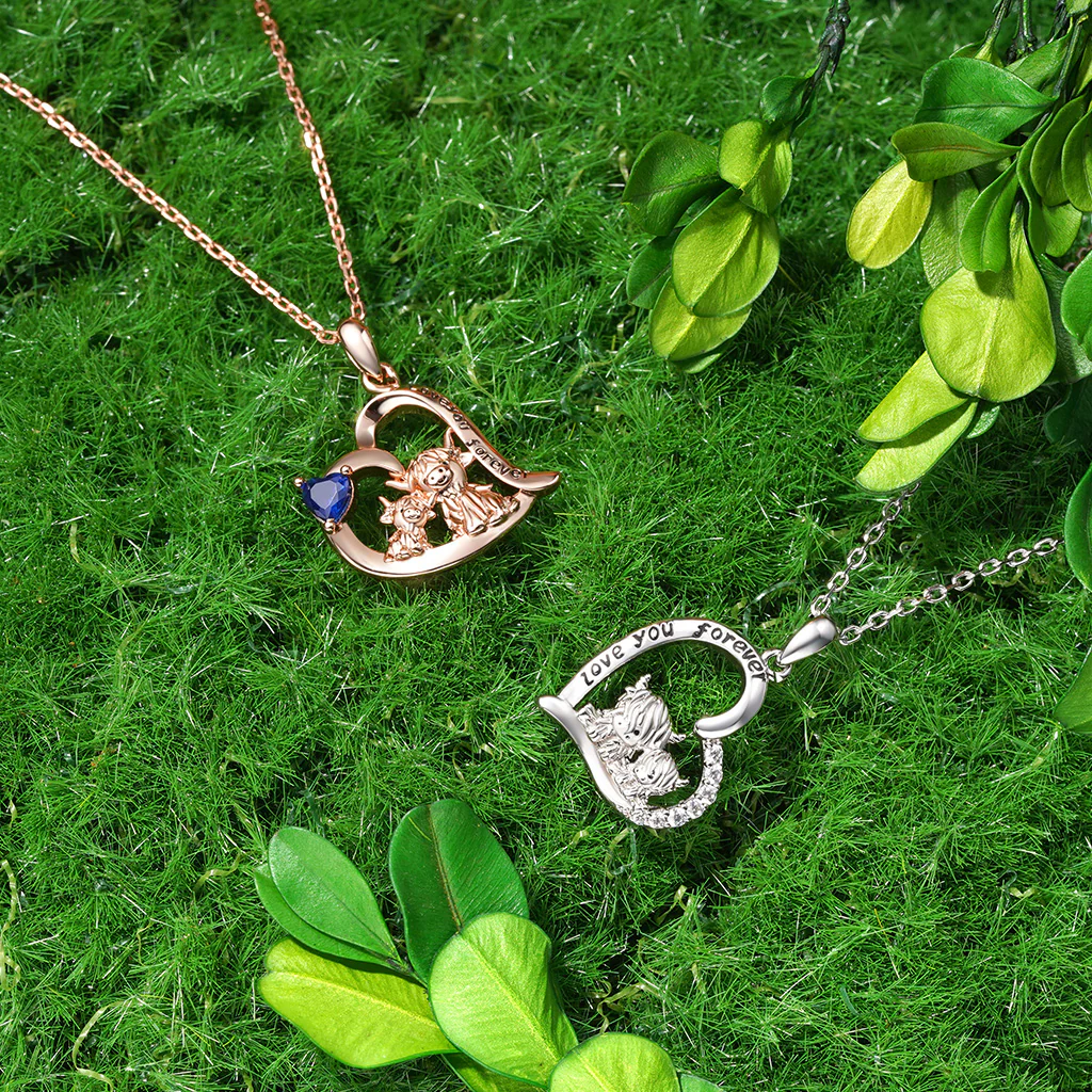 Gnoce "I love you forever" Highland Cow Heart Birthstone Necklace - Image 5
