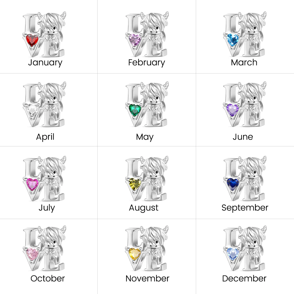 Gnoce Scottish Highland Cow Birthstone Charm Platinum-plated Silver Blend - Image 4