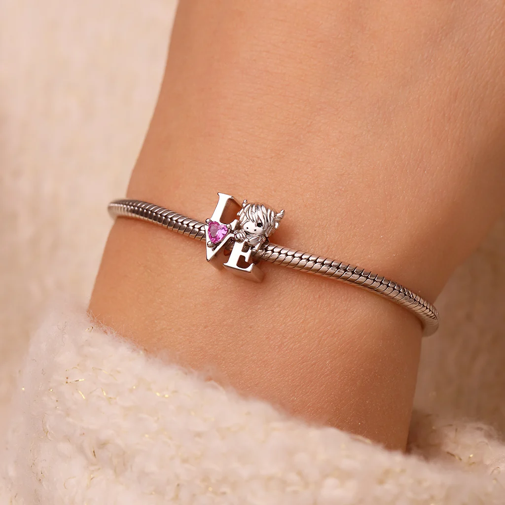 Gnoce Scottish Highland Cow Birthstone Charm Platinum-plated Silver Blend - Image 6
