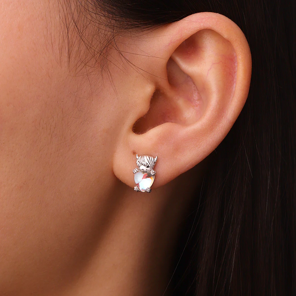 Gnoce Highland Cow Embraces Moonstone Earrings Platinum-plated Silver Blend - Image 5