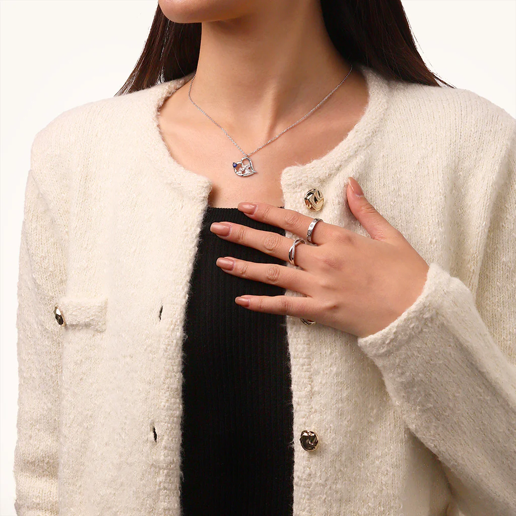 Gnoce Highland Cow Mother Child Heart Birthstone Necklace - Image 5