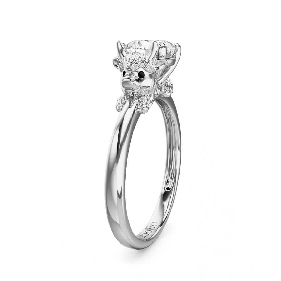 Gnoce Highland Cow Embraces Moissanite Ring Platinum-plated Silver Blend - Image 4