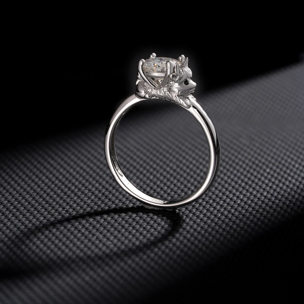 Gnoce Highland Cow Embraces Moissanite Ring Platinum-plated Silver Blend - Image 7