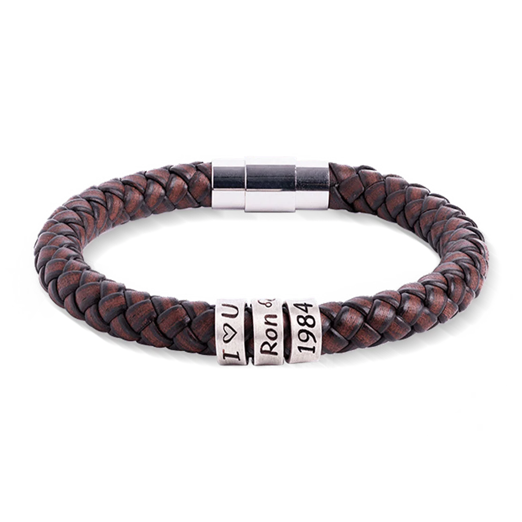 Gnoce Hip-hop Braided Leather Magnetic Clasp Engravable Bracelet - Image 3