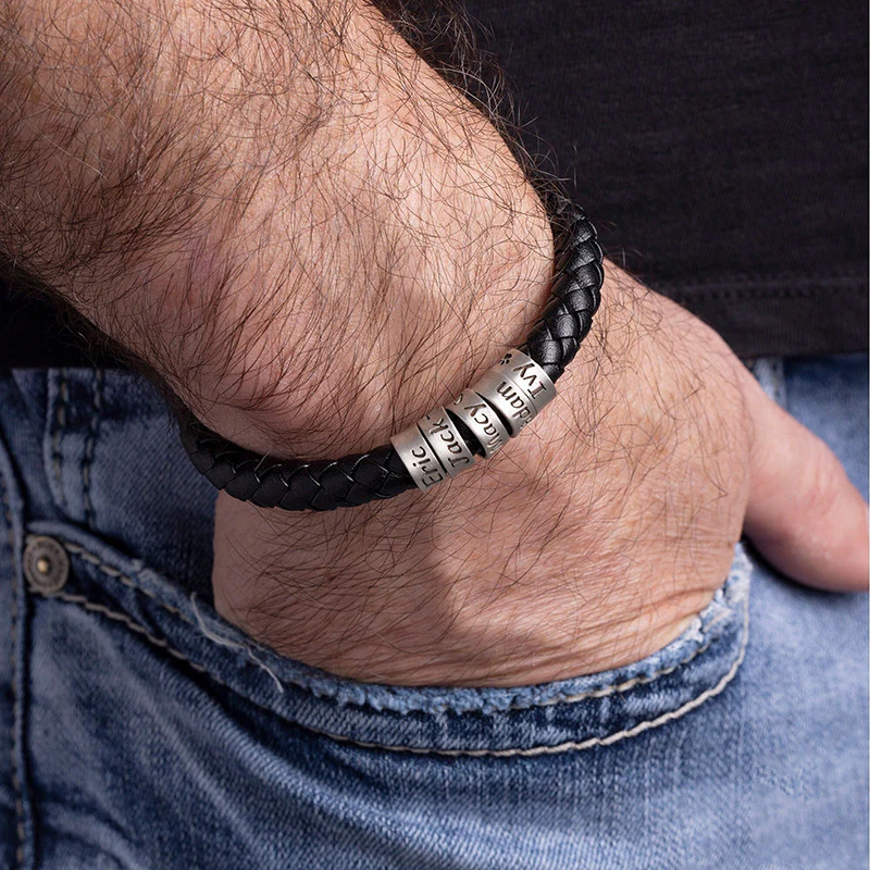 Gnoce Hip-hop Braided Leather Magnetic Clasp Engravable Bracelet - Image 5