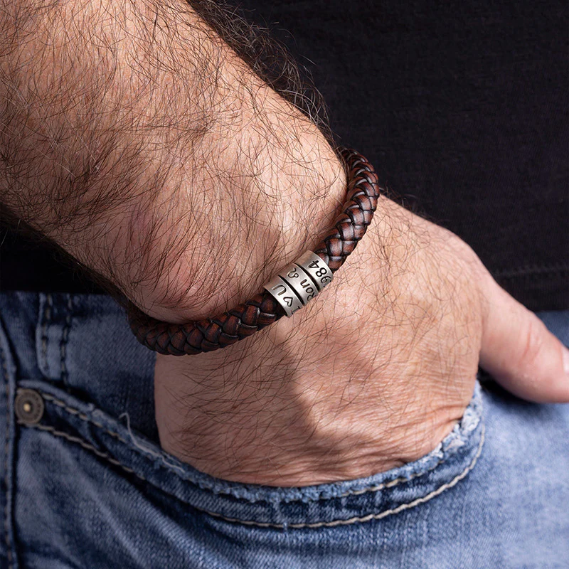 Gnoce Hip-hop Braided Leather Magnetic Clasp Engravable Bracelet - Image 6
