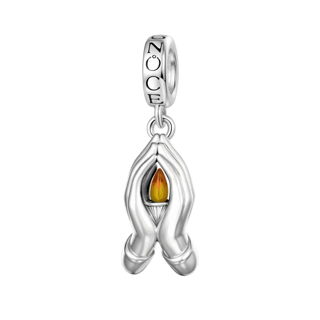 Gnoce Holding Fire In Hands Glow-in-the-Dark Charm Platinum-plated Silver Blend - Image 2