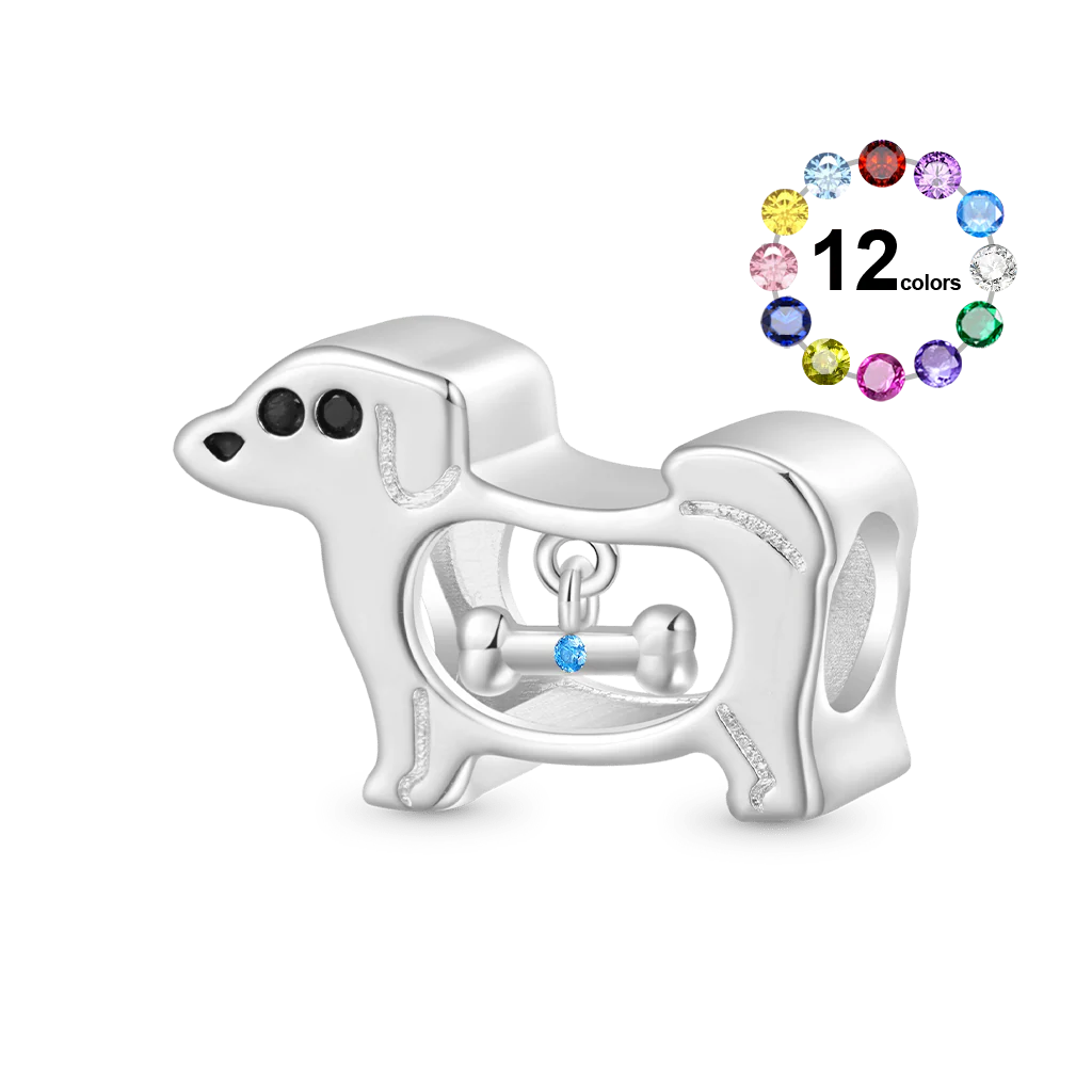 Gnoce Puppy Bone Birthstone Charm Platinum-plated Silver Blend