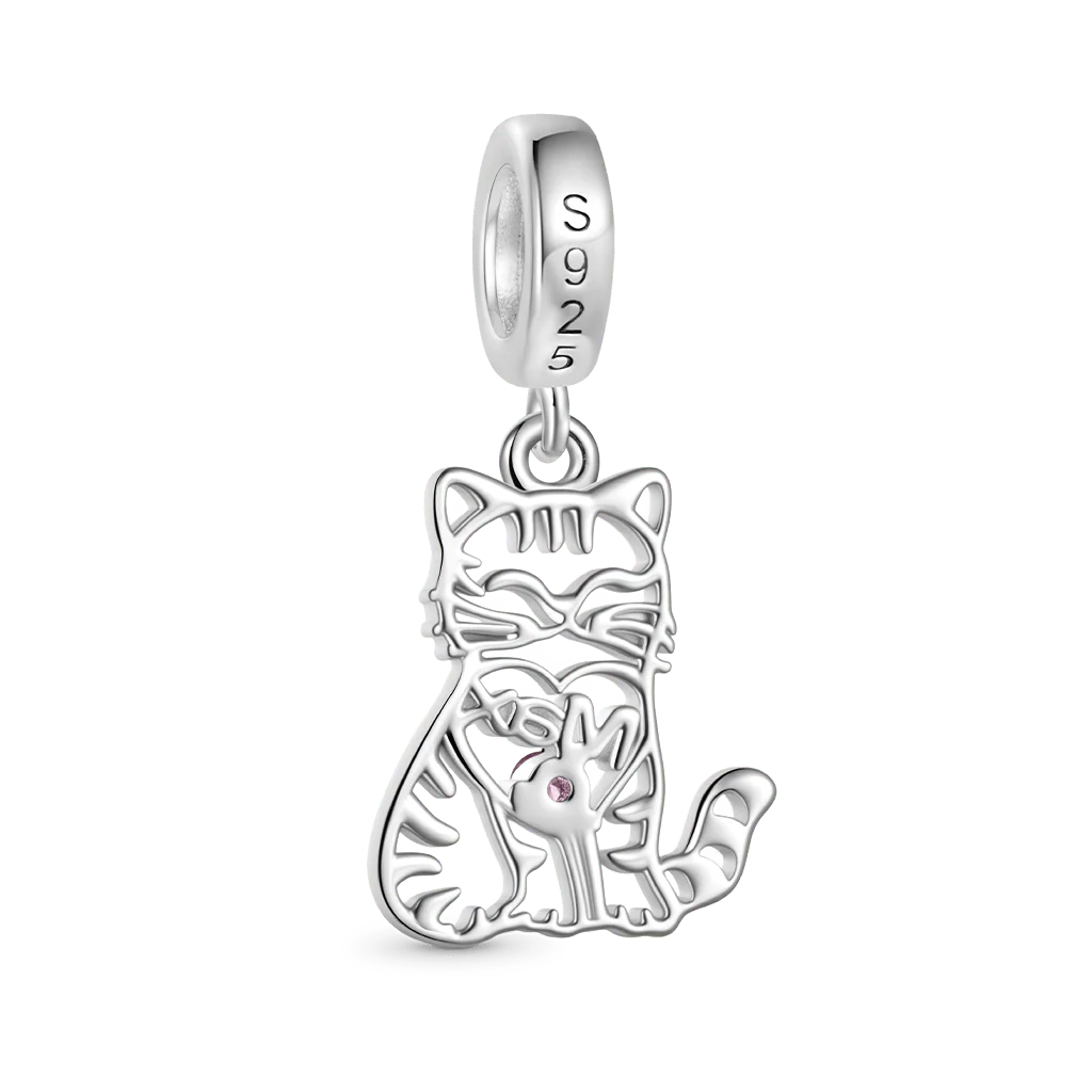 Gnoce Engravable Cat Birthstone Charm Platinum-plated Silver Blend - Image 3