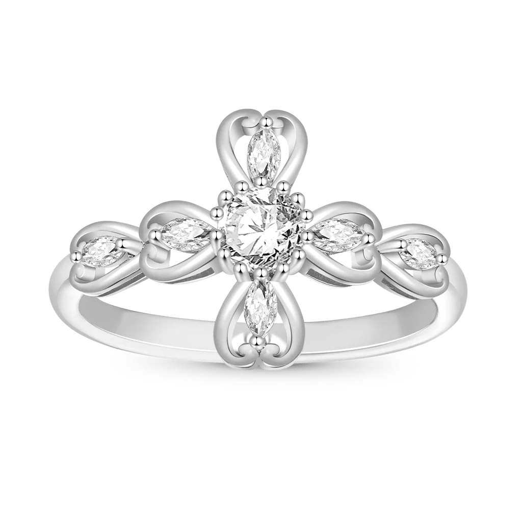 Gnoce Hollow Love Heart Cross Ring Platinum-plated Silver Blend