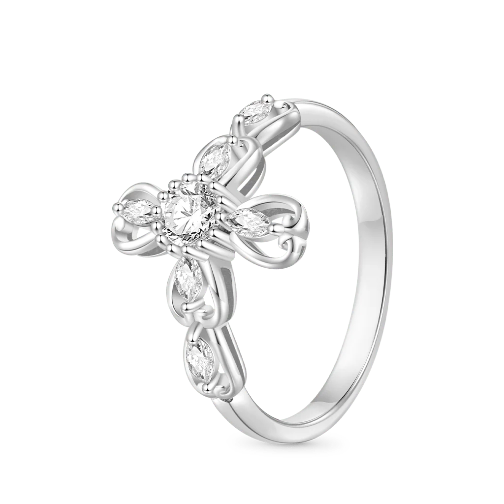 Gnoce Hollow Love Heart Cross Ring Platinum-plated Silver Blend - Image 2