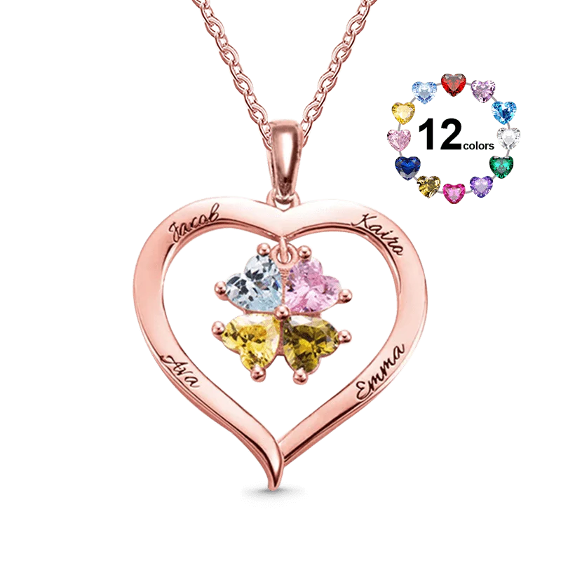 Gnoce Hollow Love Heart Necklace with 2-8 Birthstones