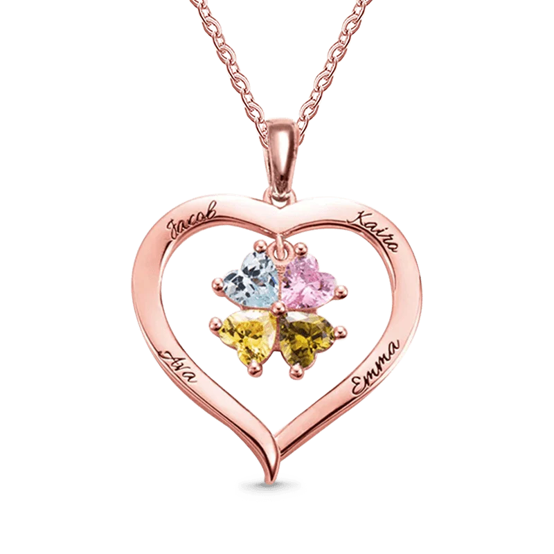 Gnoce Hollow Love Heart Necklace with 2-8 Birthstones - Image 2