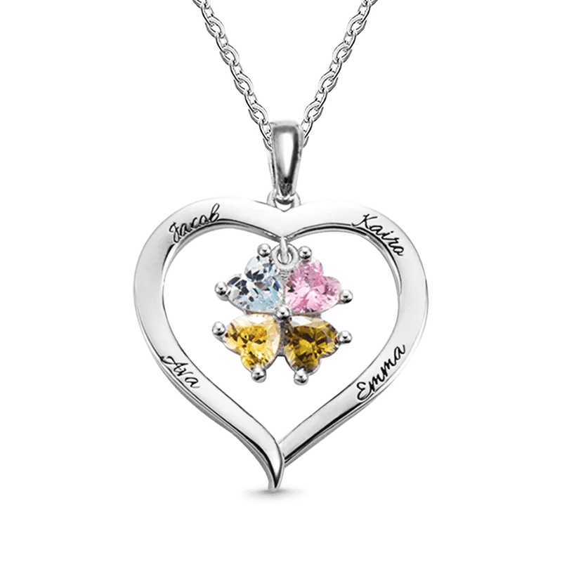 Gnoce Hollow Love Heart Necklace with 2-8 Birthstones - Image 3