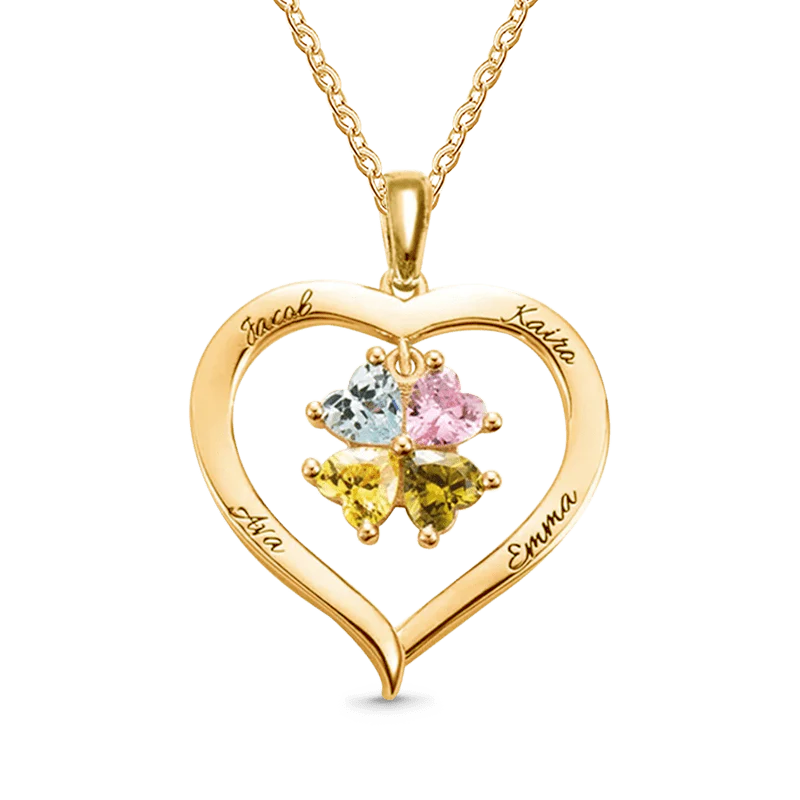 Gnoce Hollow Love Heart Necklace with 2-8 Birthstones - Image 4