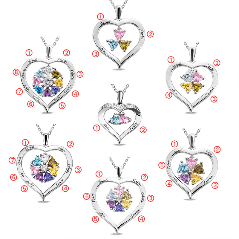 Gnoce Hollow Love Heart Necklace with 2-8 Birthstones - Image 5
