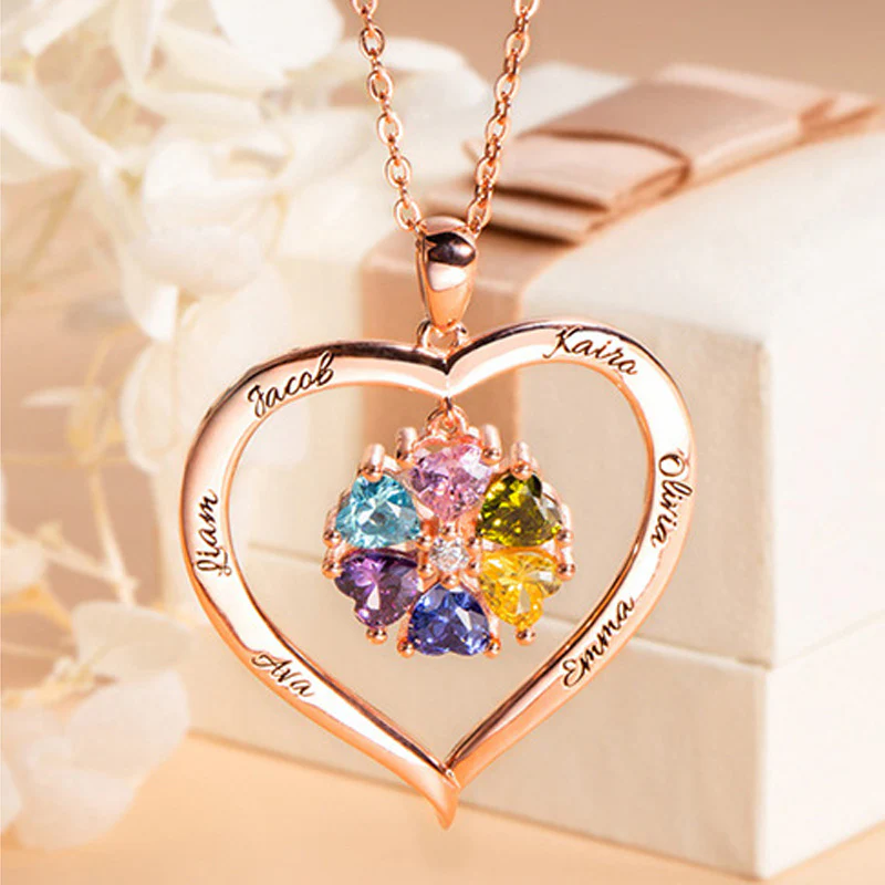Gnoce Hollow Love Heart Necklace with 2-8 Birthstones - Image 6