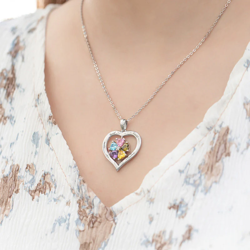 Gnoce Hollow Love Heart Necklace with 2-8 Birthstones - Image 7