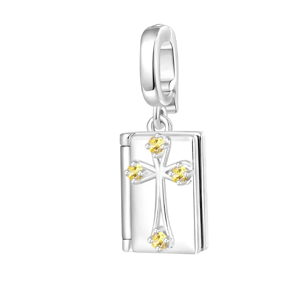 Gnoce Openable HOLY BIBLE Cross Charm Platinum-plated Silver Blend