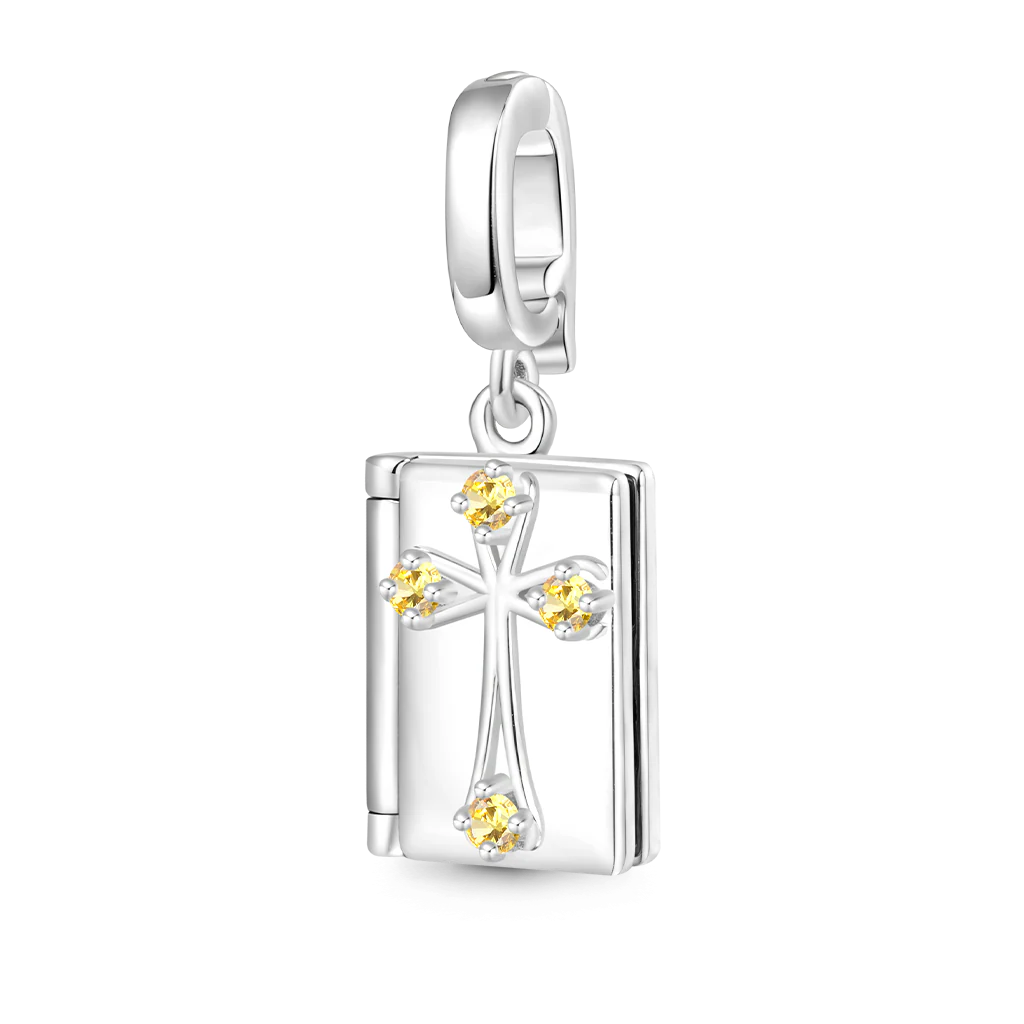 Gnoce Openable HOLY BIBLE Cross Charm Platinum-plated Silver Blend - Image 2
