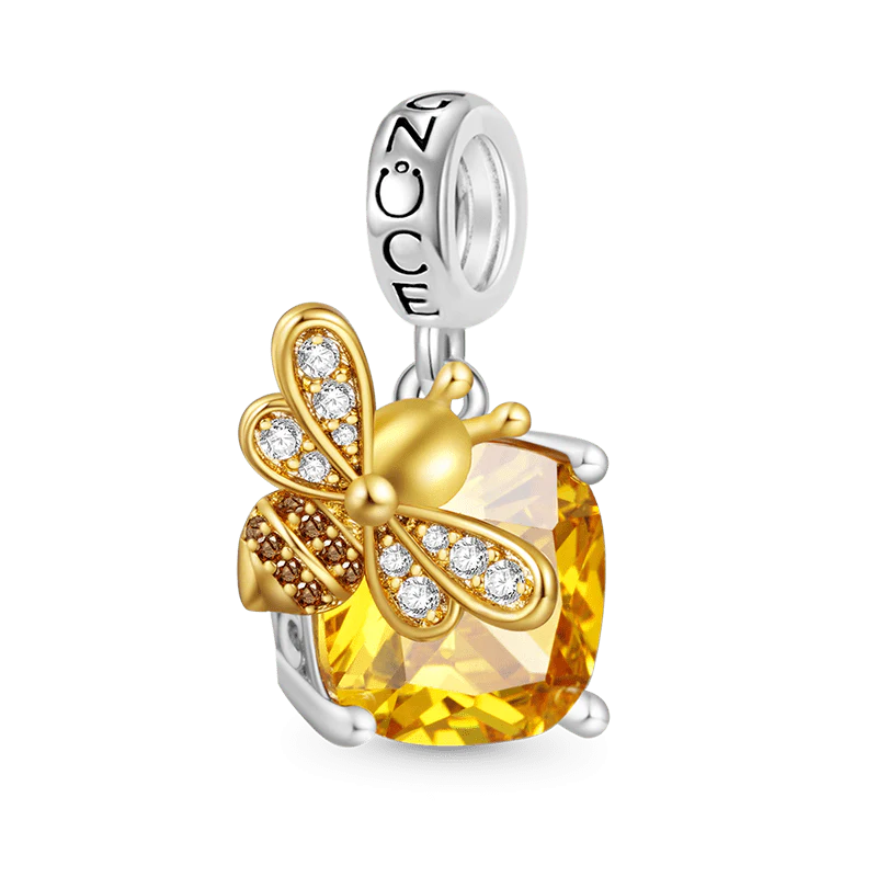 Gnoce Honey Bee Square Charm Platinum-plated Silver Blend