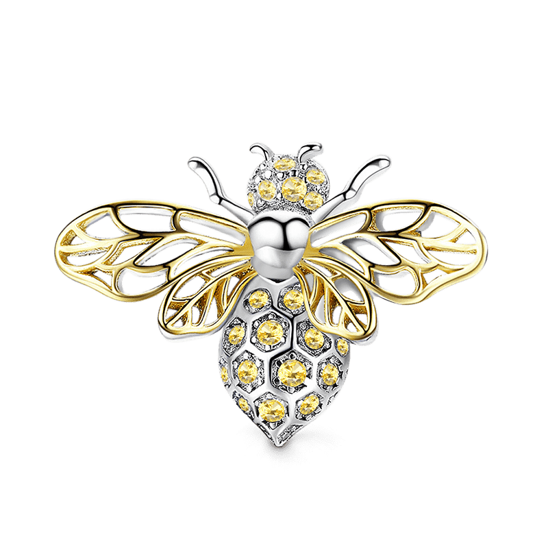 Dancing Honey bee Stopper for Charm Bracelets 925 Sterling Silver 18K Gold Plated Inlaid with Yellow Gemstones