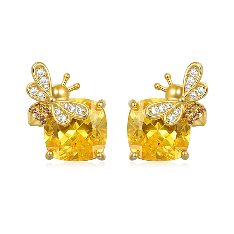 Gnoce Sparkling Honey Bee Stud Earrings Platinum-plated Silver Blend