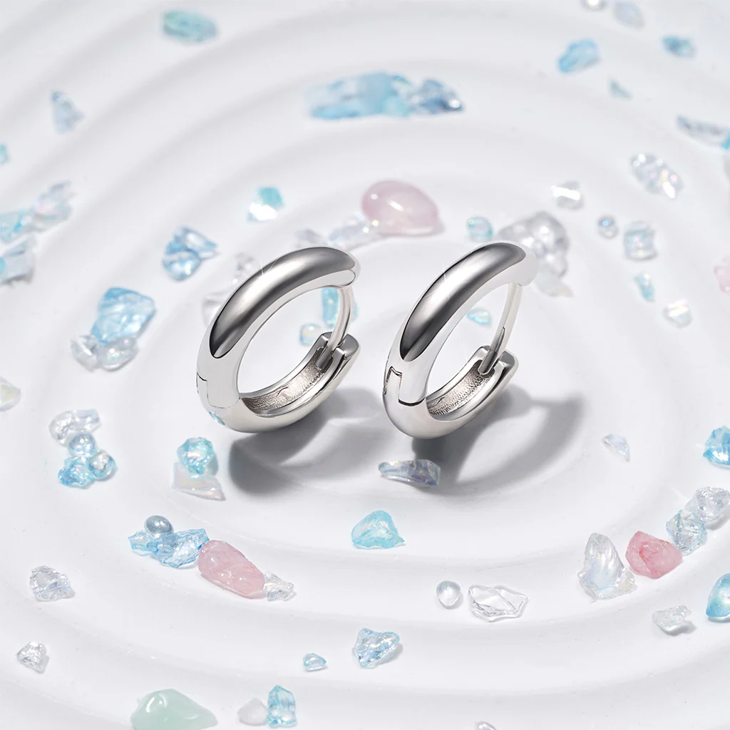 Gnoce High Polish Plain Color  Earrings Platinum-plated Silver Blend - Image 5