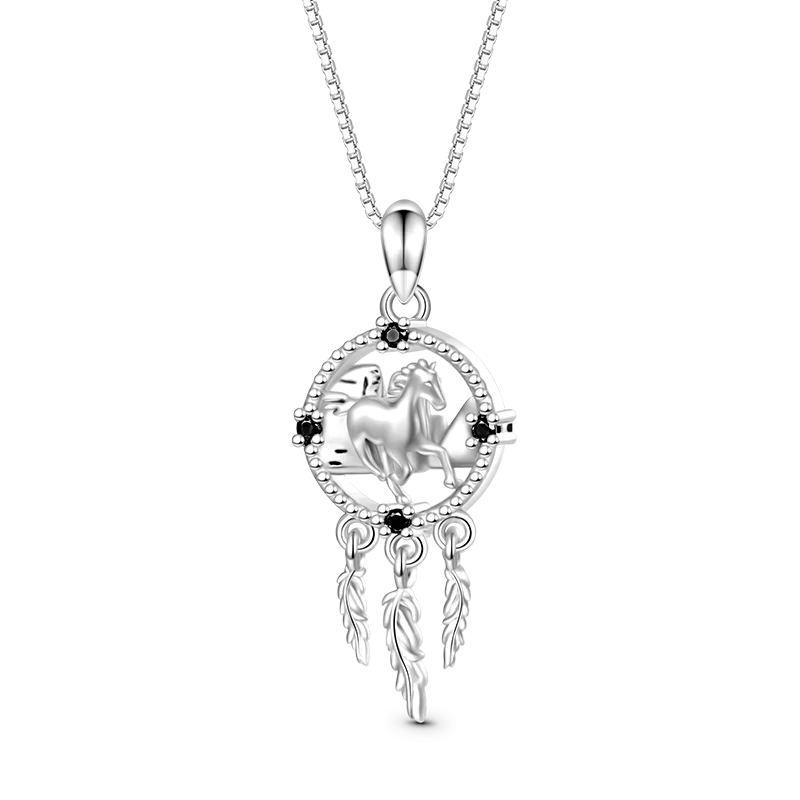 Gnoce Horse Dream Catcher Necklace Platinum-plated Silver Blend