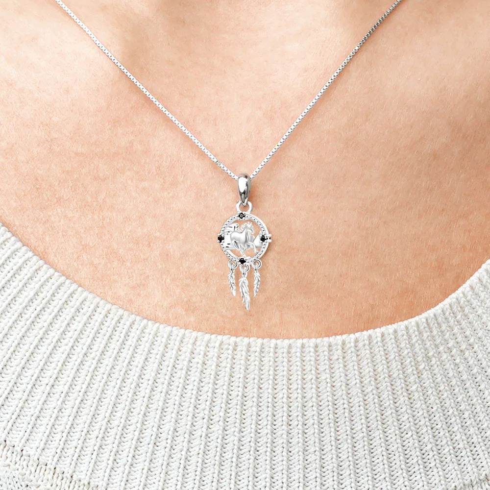 Gnoce Horse Dream Catcher Necklace Platinum-plated Silver Blend - Image 5