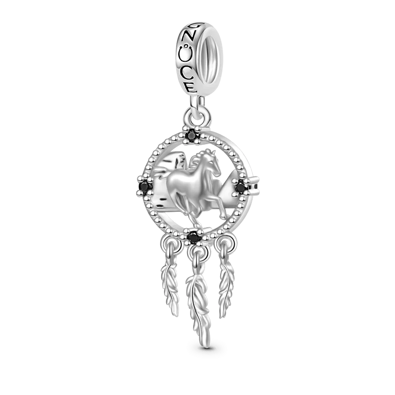 Gnoce Horse Dream Catcher Charm Platinum-plated Silver Blend