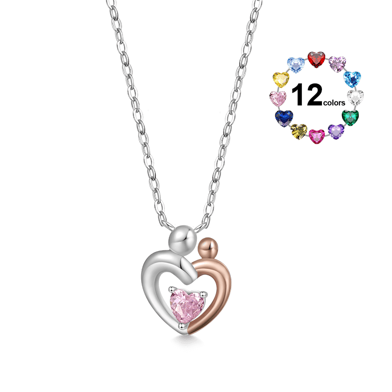 Gnoce Mother Child Hugging Birthstone Necklace
