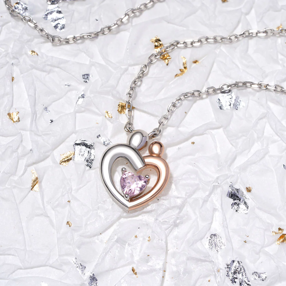 Gnoce Mother Child Hugging Birthstone Necklace - Image 4