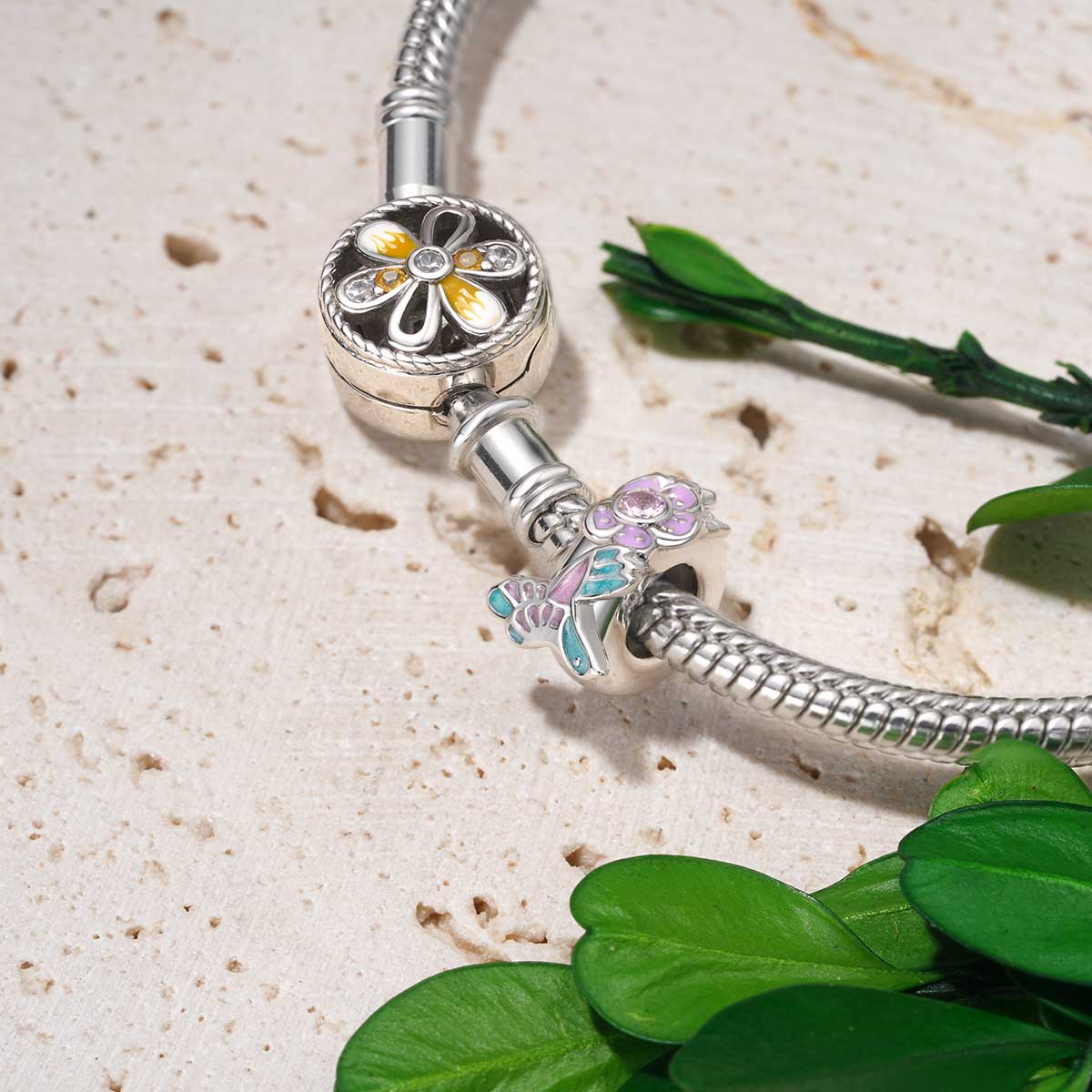 Gnoce Colorful Hummingbird Love Flower Charm - Image 3