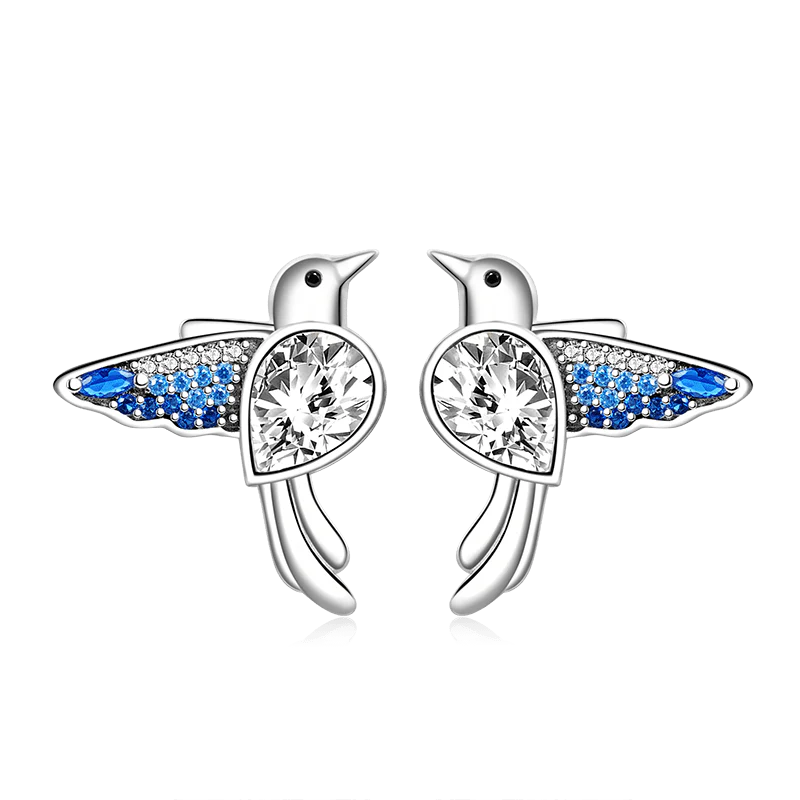 Gnoce Hummingbird Stud Earrings Platinum-plated Silver Blend