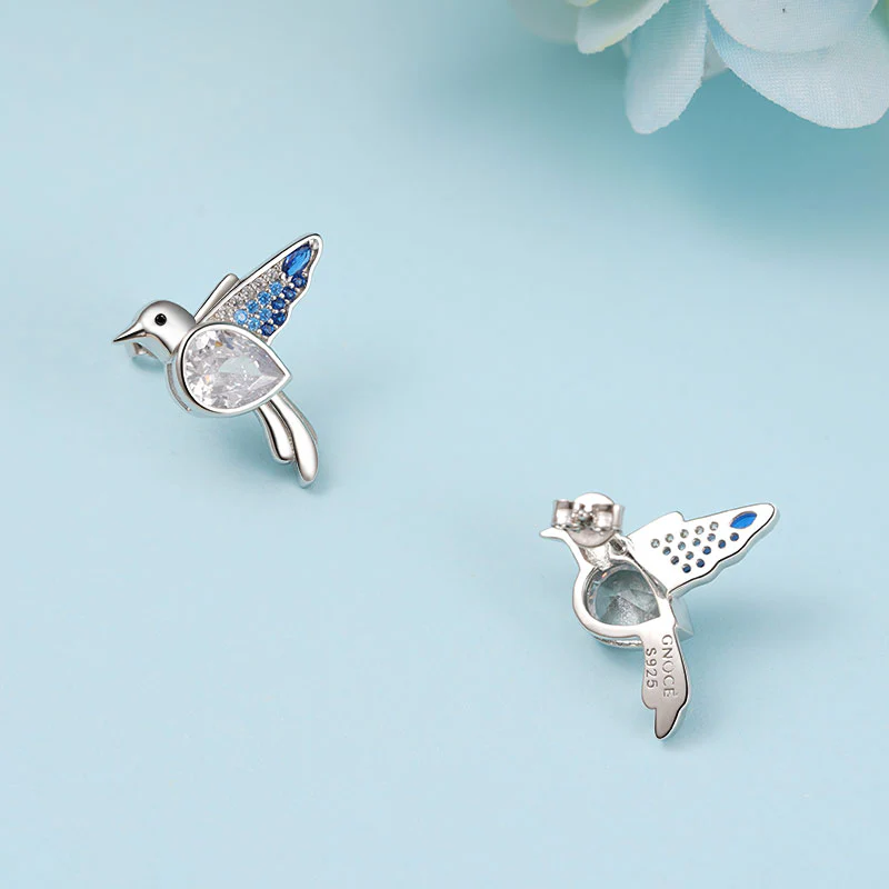 Gnoce Hummingbird Stud Earrings Platinum-plated Silver Blend - Image 3