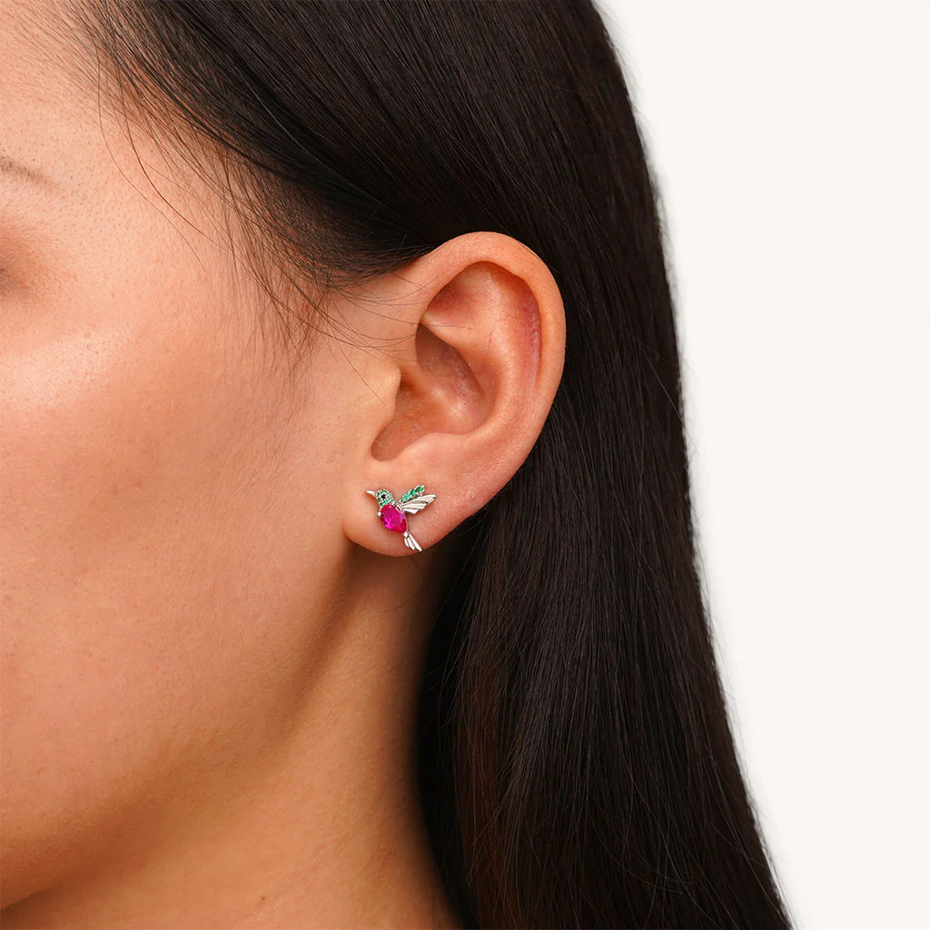 Gnoce Hummingbird Stud Earrings Platinum-plated Silver Blend - Image 3